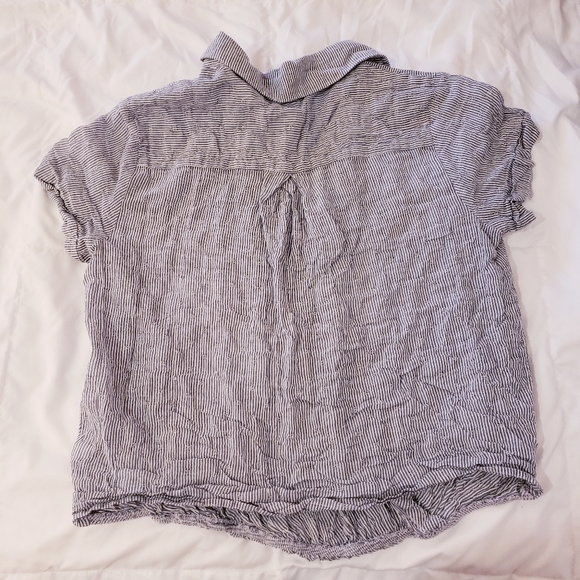 Collared Short-Sleeve Striped Blouse - Picture 2 of 3